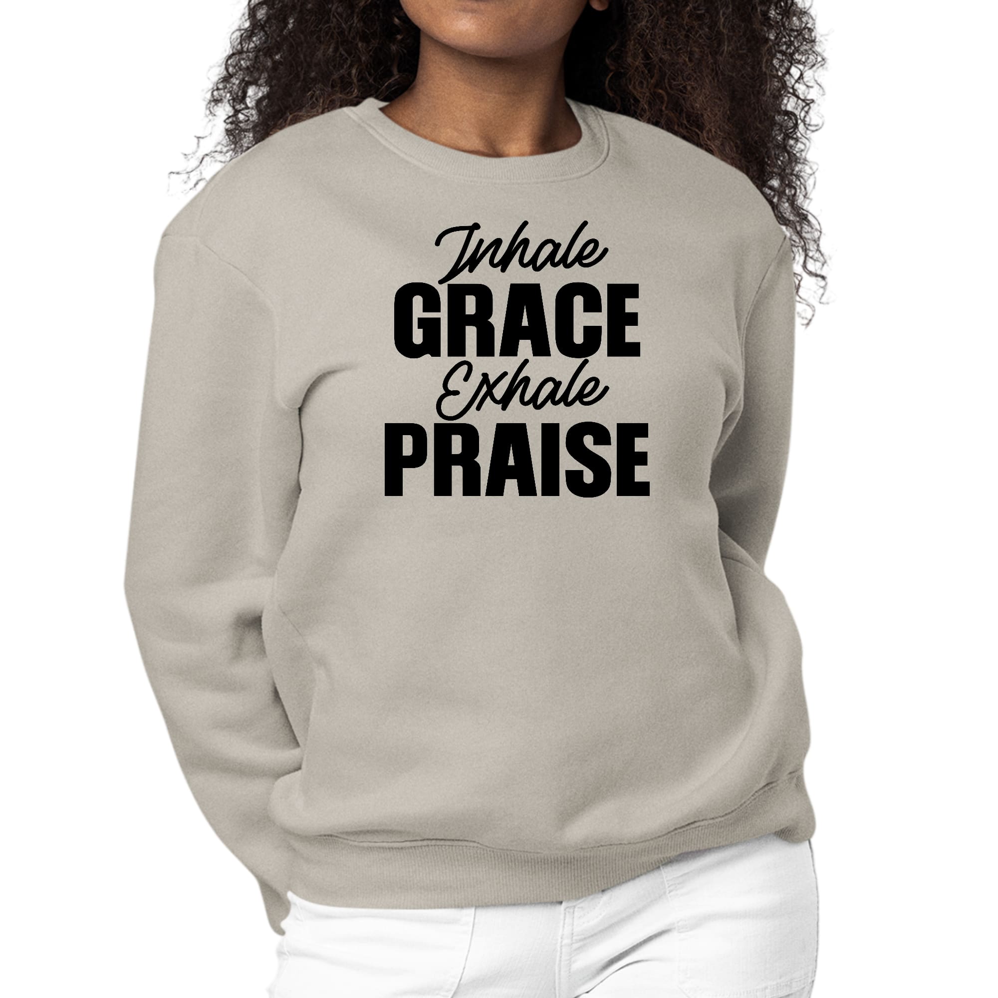 Womens Graphic Sweatshirt Inhale Grace Exhale Praise Black-4