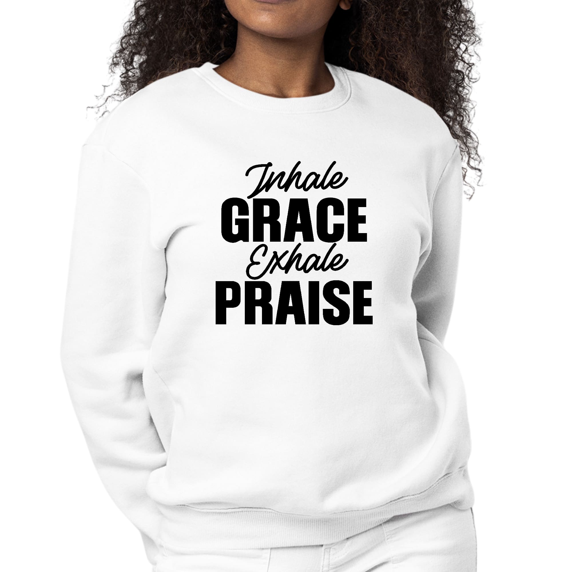 Womens Graphic Sweatshirt Inhale Grace Exhale Praise Black-0